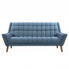 Armen Living Cobra Mid-Century Modern Sofa in Blue Linen and Walnut Legs Front