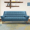 Armen Living Cobra Mid-Century Modern Sofa in Blue Linen and Walnut Legs