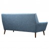 Armen Living Cobra Mid-Century Modern Sofa in Blue Linen and Walnut Legs Back