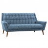 Armen Living Cobra Mid-Century Modern Sofa in Blue Linen and Walnut Legs Side