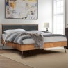 Armen Living Coco Rustic Oak Wood Upholstered Faux Leather Platform Bed In Black
