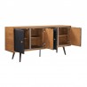 Armen Living Coco Rustic Oak Wood and Faux Leather Sideboard Cabinets Open