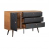 Armen Living Carnaby 6 Drawer Dresser in Black Brushed Oak and Bronze Front Angle Open View