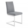 Copen Contemporary Dining Chair in Brushed Stainless Steel and Grey Faux Leather - Set of 2 - Angled