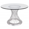 Armen Living Calypso Contemporary Dining Table in Brushed Stainless Steel with Clear Tempered Glass Top - Angled