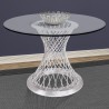 Armen Living Calypso Contemporary Dining Table in Brushed Stainless Steel with Clear Tempered Glass Top - Lifestyle
