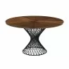 Cirque 54" Round Mid-Century Modern Pedestal Walnut Wood Dining Table with Epoxy Black Metal Base - Cirque 54" Round Mid-Century Modern Pedestal Walnut Wood Dining Table with Epoxy Black Metal Base