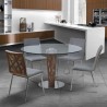 Armen Living Crystal Dining Chair in Brushed Stainless Steel finish with Grey Fabric and Walnut Back - Set of 2 - Lifestyle 2