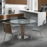 Armen Living Crystal Dining Chair in Brushed Stainless Steel finish with Grey Fabric and Walnut Back - Set of 2 - Lifestyle 2 - Armen Living Crystal Dining Chair in Brushed Stainless Steel finish with Grey Fabric and Walnut Back - Set of 2 - Lifestyle 2