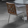 Armen Living Crystal Dining Chair in Brushed Stainless Steel finish with Grey Fabric and Walnut Back - Set of 2 - Lifestyle