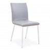 Armen Living Crystal Dining Chair in Brushed Stainless Steel finish with Grey Faux Leather and Walnut Back - Angled