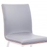 Armen Living Crystal Dining Chair in Brushed Stainless Steel finish with Grey Faux Leather and Walnut Back - Seat Close-Up
