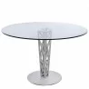 Crystal 48" Round Dining Table in Gray Walnut Veneer Column and Brushed Stainless Steel finish with Clear Tempered Glass Top - Crystal 48" Round Dining Table in Gray Walnut Veneer Column and Brushed Stainless Steel finish with Clear Tempered Glass Top