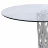 Crystal 48" Round Dining Table in Gray Walnut Veneer Column and Brushed Stainless Steel finish with Clear Tempered Glass Top - Close-Up - Crystal 48" Round Dining Table in Gray Walnut Veneer Column and Brushed Stainless Steel finish with Clear Tempered Glass Top - Close-Up