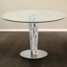 Crystal 48" Round Dining Table in Gray Walnut Veneer Column and Brushed Stainless Steel finish with Clear Tempered Glass Top - Lifestyle - Crystal 48" Round Dining Table in Gray Walnut Veneer Column and Brushed Stainless Steel finish with Clear Tempered Glass Top - Lifestyle