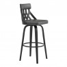 Crux 26" Swivel Counter Stool in Gray Faux Leather and Black Wood 001