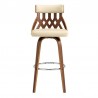 Crux 26" Swivel Bar Stool in Cream Faux Leather and Walnut Wood 001