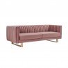 Armen Living Delilah 86" Blush Velvet Square Arm Sofa with Gold Legs Side