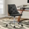 Armen Living Diamond Mid-Century Office Chair In Chrome finish With Tufted Black Faux Leather And Walnut Veneer Back - Armen Living Diamond Mid-Century Office Chair In Chrome finish With Tufted Black Faux Leather And Walnut Veneer Back