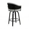 Armen Living Doral 26" Dark Gray Faux Leather Barstool in Black Powder Coated Finish and Black Brushed Wood Back Angle