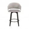 Armen Living Doral 26" Light Gray Velvet Barstool in Black Powder Coated Finish with Chrome and Black Brushed Wood Front