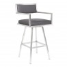 Dylan 26" Counter Height Barstool in Brushed Stainless Steel and Vintage Grey Faux Leather - Angled