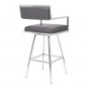 Dylan 26" Counter Height Barstool in Brushed Stainless Steel and Vintage Grey Faux Leather - Back Angle