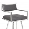 Dylan 26" Counter Height Barstool in Brushed Stainless Steel and Vintage Grey Faux Leather - Seat Close-Up