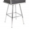 Dylan 26" Counter Height Barstool in Brushed Stainless Steel and Vintage Grey Faux Leather - Leg Close-Up