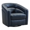 Desi Contemporary Swivel Accent Chair in Black Genuine Leather - Angled