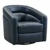Desi Contemporary Swivel Accent Chair in Black Genuine Leather - Angled - Desi Contemporary Swivel Accent Chair in Black Genuine Leather - Angled