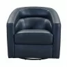 Desi Contemporary Swivel Accent Chair in Black Genuine Leather - Front - Desi Contemporary Swivel Accent Chair in Black Genuine Leather - Front