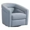 Desi Contemporary Swivel Accent Chair in Dove Grey Genuine Leather - Angled - Desi Contemporary Swivel Accent Chair in Dove Grey Genuine Leather - Angled