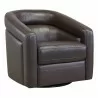 Desi Contemporary Swivel Accent Chair in Espresso Genuine Leather - Angled - Desi Contemporary Swivel Accent Chair in Espresso Genuine Leather - Angled