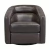 Desi Contemporary Swivel Accent Chair in Espresso Genuine Leather - Front - Desi Contemporary Swivel Accent Chair in Espresso Genuine Leather - Front