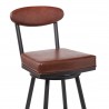 Denver Contemporary 26" Counter Height Barstool in Black Finish and Vintage Coffee Faux Leather - Front Close-Up