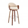Armen Living Daxton 26" Cream Faux Leather and Walnut Wood Bar Stool Front Side