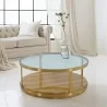 Armen Living Hattie Glass Top Golden Coffee Table with Brushed Gold Legs - Armen Living Hattie Glass Top Golden Coffee Table with Brushed Gold Legs