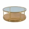 Armen Living Hattie Glass Top Golden Coffee Table with Brushed Gold Legs Front - Armen Living Hattie Glass Top Golden Coffee Table with Brushed Gold Legs Front