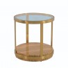 Armen Living Hattie Glass Top End Table with Brushed Gold Legs Front