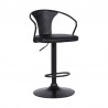 Armen Living Eagle Adjustable Height Swivel BlackFaux Leather and Wood Bar Stool with Black Metal Base Front Angle