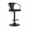 Armen Living Eagle Adjustable Height Swivel BlackFaux Leather and Wood Bar Stool with Black Metal Base Front Angle - Armen Living Eagle Adjustable Height Swivel BlackFaux Leather and Wood Bar Stool with Black Metal Base Front Angle