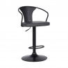 Armen Living Eagle Adjustable Height Swivel Gray Faux Leather and Wood Bar Stool with Black Metal Base Side