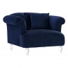 Elegance Contemporary Chair in Blue Velvet with Acrylic Legs - Angled