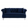 Elegance Contemporary Loveseat in Blue Velvet with Acrylic Legs - Front