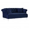 Elegance Contemporary Loveseat in Blue Velvet with Acrylic Legs - Angled