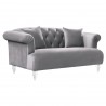 Elegance Contemporary Loveseat in Grey Velvet with Acrylic Legs - Angled
