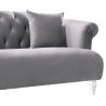 Elegance Contemporary Loveseat in Grey Velvet with Acrylic Legs - Side Arm Close-Up