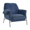 Elie Contemporary Accent Chair in Black Metal Finish and Navy Fabric - Angled