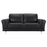 Armen Living Everly Contemporary Loveseat in Genuine Black Leather with Brushed Stainless Steel Legs - Front